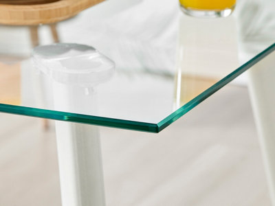 Furniturebox Seattle 4 Seater Glass and White Metal Leg Square Dining Table For A Scandinavian Minimalist Look