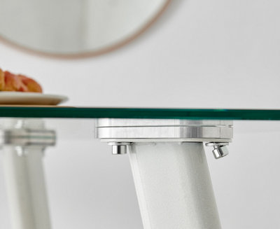 Furniturebox Seattle 4 Seater Glass and White Metal Leg Square Dining Table For A Scandinavian Minimalist Look
