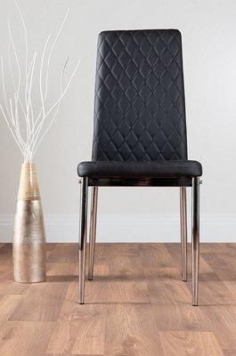 Furniturebox Seattle Scandi Inspired Glass and Black Metal Leg Square Dining Table & 4 Black Calla Velvet Black Leg Chairs
