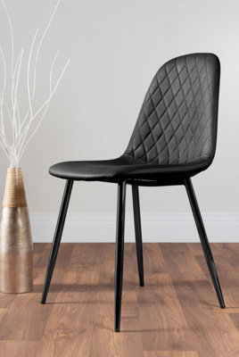 Furniturebox Seattle Scandi Inspired Glass and Black Metal Leg Square Dining Table & 4 Blue Pesaro Velvet Black Leg Chairs