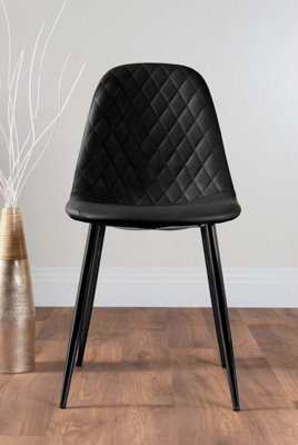 Furniturebox Seattle Scandi Inspired Glass and Black Metal Leg Square Dining Table & 4 Blue Pesaro Velvet Black Leg Chairs