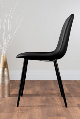 Furniturebox Seattle Scandi Inspired Glass and Black Metal Leg Square Dining Table & 4 Blue Pesaro Velvet Black Leg Chairs