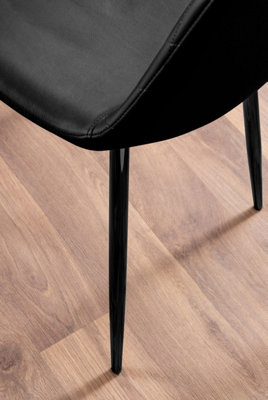 Furniturebox Seattle Scandi Inspired Glass and Black Metal Leg Square Dining Table & 4 Blue Pesaro Velvet Black Leg Chairs