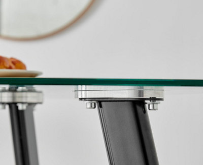 Furniturebox Seattle Scandi Inspired Glass and Black Metal Leg Square Dining Table & 4 Green Calla Velvet Black Leg Chairs