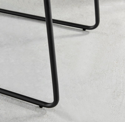 Furniturebox Seattle Scandi Inspired Glass and Black Metal Leg Square Dining Table & 4 Navy Pesaro Velvet Black Leg Chairs