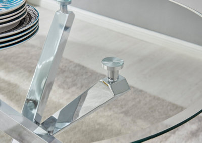 Furniturebox Selina Tempered Glass And Silver Chrome Round Dining Table With Square Crossed Legs