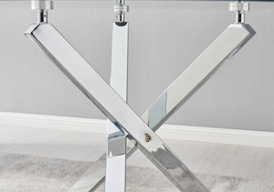 Furniturebox Selina Tempered Glass And Silver Chrome Round Dining Table With Square Crossed Legs