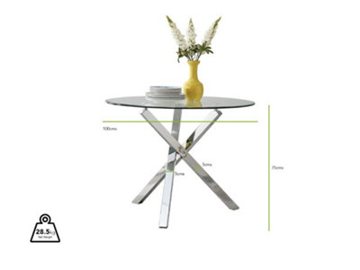 Furniturebox Selina Tempered Glass And Silver Chrome Round Dining Table With Square Crossed Legs