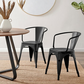 Furniturebox Set of 2 Black Colton Tolix Style Stackable Industrial Metal Dining Chair with Arms