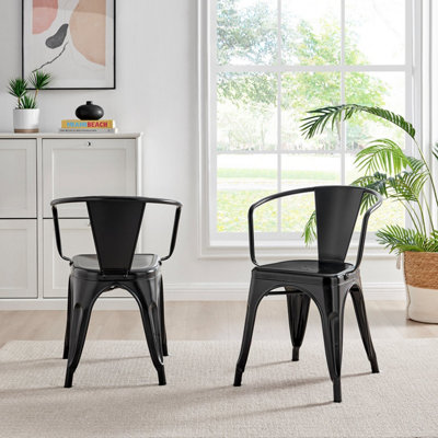 Furniturebox Set of 2 Black Colton Tolix Style Stackable Industrial Metal Dining Chair with Arms