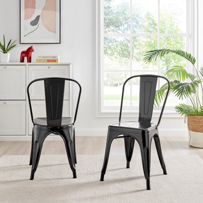 Furniturebox Set of 2 Black Colton Tolix Style Stackable Industrial Metal Dining Chair
