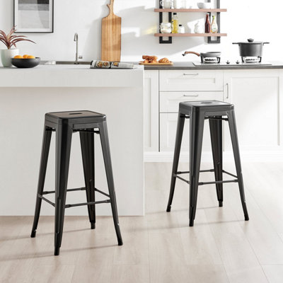 Furniturebox Set of 2 Colton 'Tolix' Style Black Metal Bar Stools