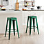 Furniturebox Set of 2 Colton 'Tolix' Style Dark Green Metal Bar Stools