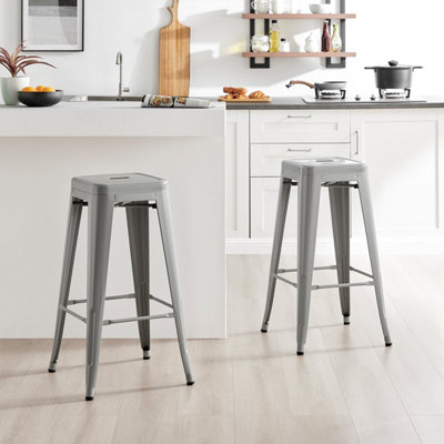 Furniturebox Set of 2 Colton 'Tolix' Style Grey Metal Bar Stools