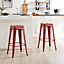 Furniturebox Set of 2 Colton 'Tolix' Style Red Metal Bar Stools