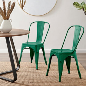 Furniturebox Set of 2 Green Colton Tolix Style Stackable Industrial Metal Dining Chair