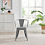 Furniturebox Set of 2 Grey Colton Tolix Style Stackable Industrial Metal Dining Chair with Arms