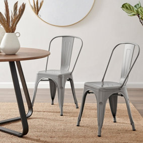 Furniturebox Set of 2 Grey Colton Tolix Style Stackable Industrial Metal Dining Chair