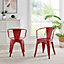 Furniturebox Set of 2 Red Colton Tolix Style Stackable Industrial Metal Dining Chair with Arms