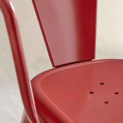 Furniturebox Set of 2 Red Colton Tolix Style Stackable Industrial Metal Dining Chair with Arms