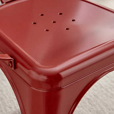 Furniturebox Set of 2 Red Colton Tolix Style Stackable Industrial Metal Dining Chair with Arms