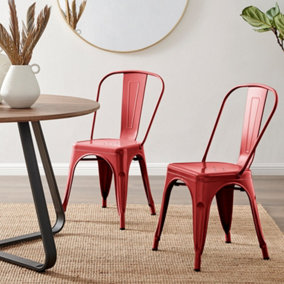 Furniturebox Set of 2 Red Colton Tolix Style Stackable Industrial Metal Dining Chair
