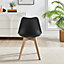 Furniturebox Set of 2 Stockholm Black and Natural Birch Wood Scandi Minimalist Dining Chairs with Faux Leather Cushion