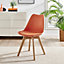 Furniturebox Set of 2 Stockholm Orange and Natural Birch Wood Scandi Minimalist Dining Chairs with Faux Leather Cushion