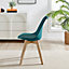 Furniturebox Set of 2 Stockholm Teal and Natural Birch Wood Scandi Minimalist Dining Chairs with Faux Leather Cushion