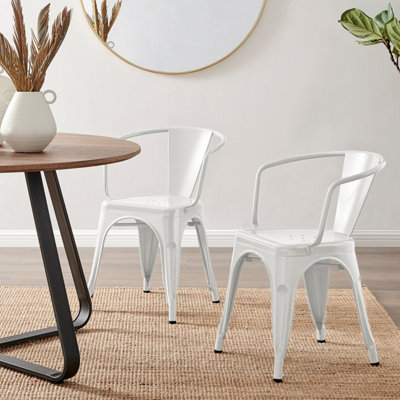 Furniturebox Set of 2 White Colton Tolix Style Stackable Industrial Metal Dining Chair with Arms