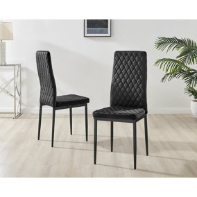 Furniturebox Set of 4 Milan Black High Back Soft Touch Velvet Diamond Stitched Dining Chairs With Industrial Black  Metal Legs