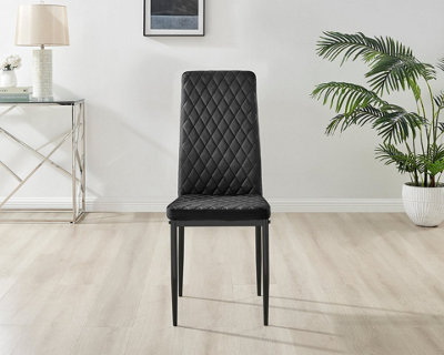 Furniturebox Set of 4 Milan Black High Back Soft Touch Velvet Diamond Stitched Dining Chairs With Industrial Black  Metal Legs