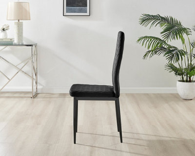 Furniturebox Set of 4 Milan Black High Back Soft Touch Velvet Diamond Stitched Dining Chairs With Industrial Black  Metal Legs