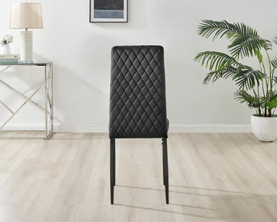 Furniturebox Set of 4 Milan Black High Back Soft Touch Velvet Diamond Stitched Dining Chairs With Industrial Black  Metal Legs