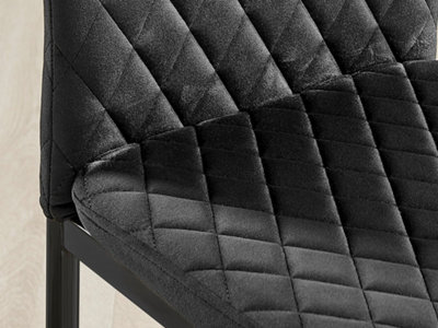 Furniturebox Set of 4 Milan Black High Back Soft Touch Velvet Diamond Stitched Dining Chairs With Industrial Black  Metal Legs