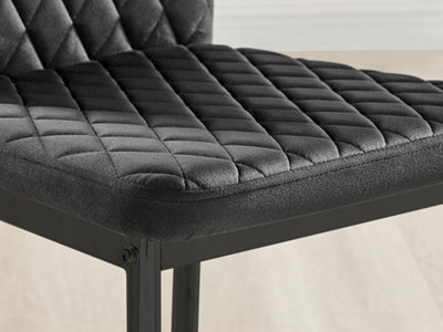 Furniturebox Set of 4 Milan Black High Back Soft Touch Velvet Diamond Stitched Dining Chairs With Industrial Black  Metal Legs