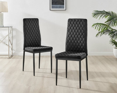 Furniturebox Set of 4 Milan Black High Back Soft Touch Velvet Diamond Stitched Dining Chairs With Industrial Black  Metal Legs