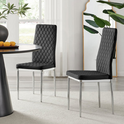 Black and chrome dining chairs set store of 4