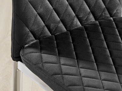 Furniturebox Set of 4 Milan Black High Back Soft Touch Velvet Diamond Stitched Dining Chairs With Silver Chrome Metal Legs