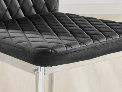 Furniturebox Set of 4 Milan Black High Back Soft Touch Velvet Diamond Stitched Dining Chairs With Silver Chrome Metal Legs