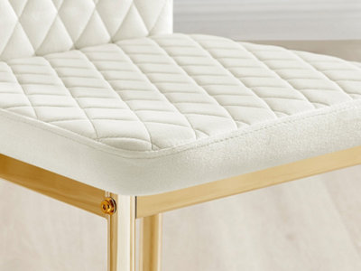 Furniturebox Set of 4 Milan Cream High Back Soft Touch Velvet Diamond Stitched Dining Chairs With Gold Chrome Metal Legs