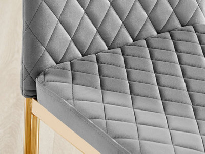 Furniturebox Set of 4 Milan Grey High Back Soft Touch Velvet Diamond Stitched Dining Chairs With Gold Chrome Metal Legs