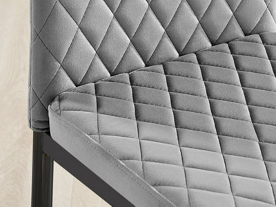 Furniturebox Set of 4 Milan Grey High Back Soft Touch Velvet Diamond Stitched Dining Chairs With Industrial Black  Metal Legs