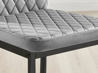 Furniturebox Set of 4 Milan Grey High Back Soft Touch Velvet Diamond Stitched Dining Chairs With Industrial Black  Metal Legs