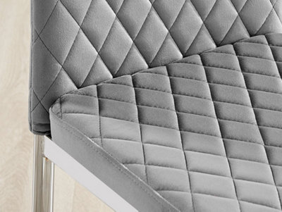 Furniturebox Set of 4 Milan Grey High Back Soft Touch Velvet Diamond Stitched Dining Chairs With Silver Chrome Metal Legs