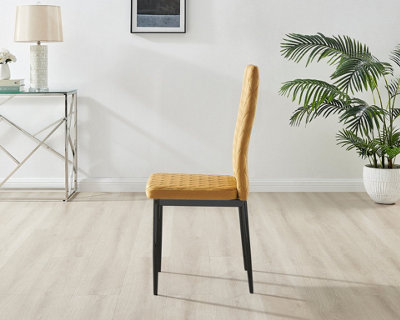 Furniturebox Set of 4 Milan Mustard High Back Soft Touch Velvet Diamond Stitched Dining Chairs With Industrial Black  Metal Legs