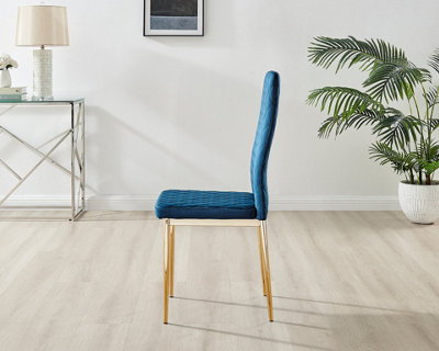 Furniturebox Set of 4 Milan Navy High Back Soft Touch Velvet Diamond Stitched Dining Chairs With Gold Chrome Metal Legs