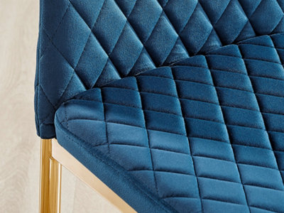 Furniturebox Set of 4 Milan Navy High Back Soft Touch Velvet Diamond Stitched Dining Chairs With Gold Chrome Metal Legs