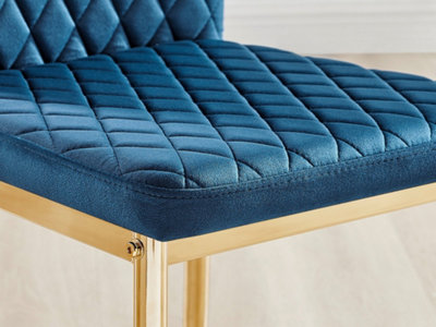 Furniturebox Set of 4 Milan Navy High Back Soft Touch Velvet Diamond Stitched Dining Chairs With Gold Chrome Metal Legs