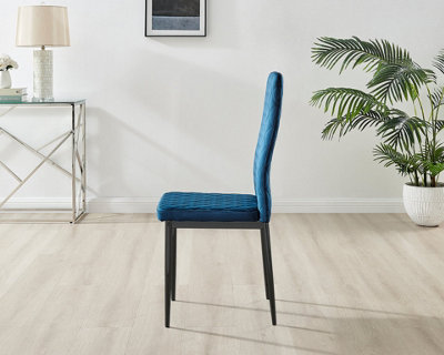 Furniturebox Set of 4 Milan Navy High Back Soft Touch Velvet Diamond Stitched Dining Chairs With Industrial Black  Metal Legs